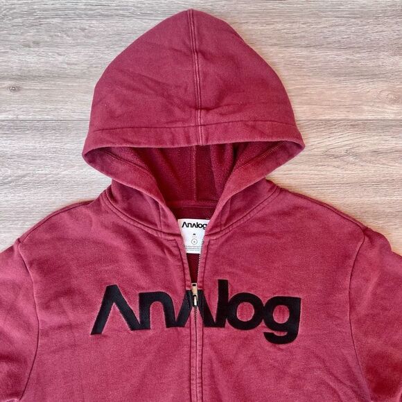 Analog Men's Burgundy Analogo ZHD Cotton Blend Full Zip Hoodies Size Small‎ - Picture 2 of 7